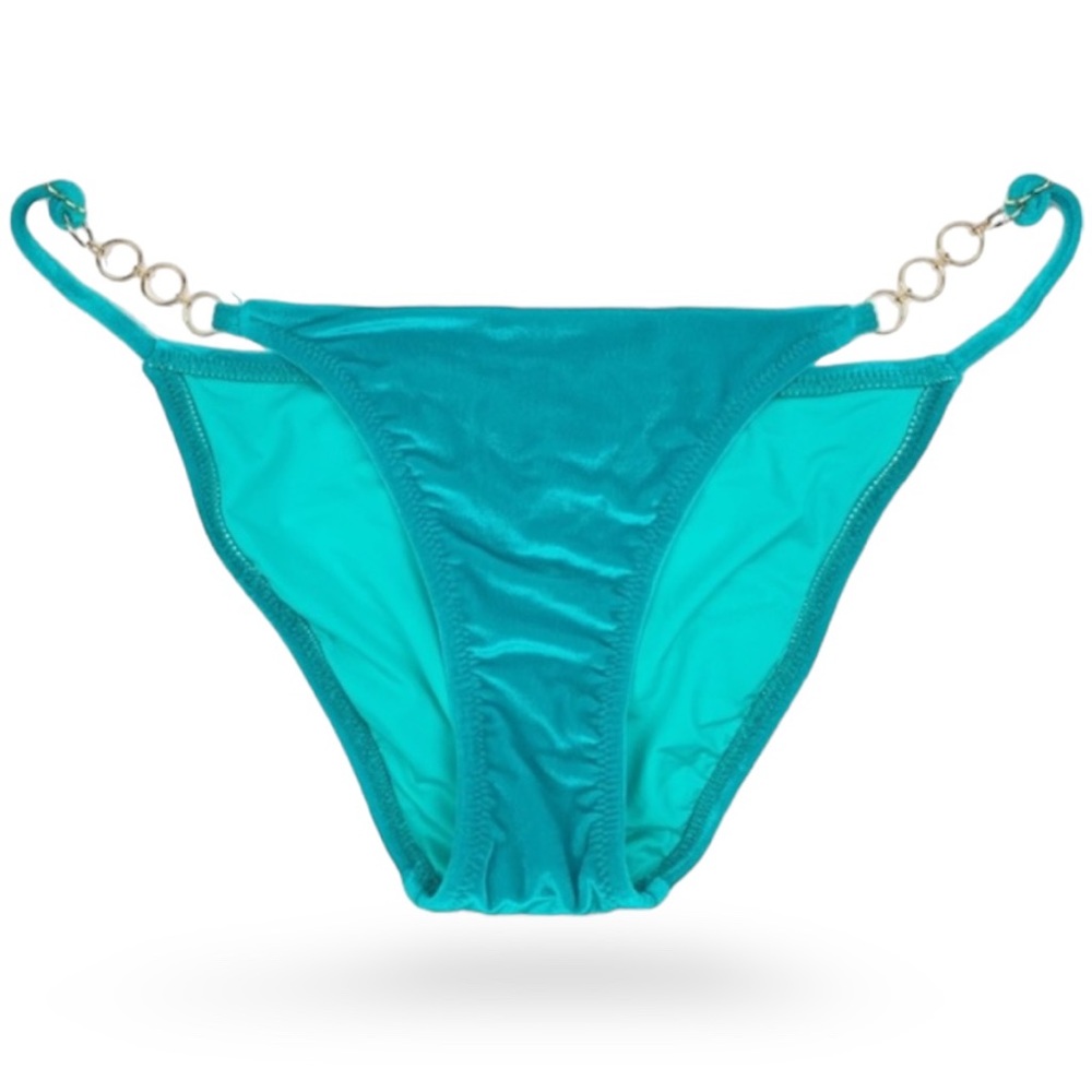 Trina Turk Velveteen Turquoise Gold Hoops Side Link Bikini Bottoms